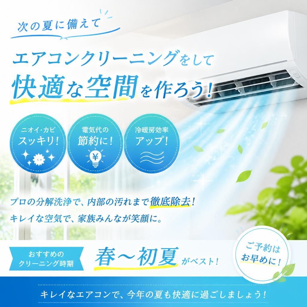次の夏に備えて、エアコンクリーニングをして快適な空間を作ろう！